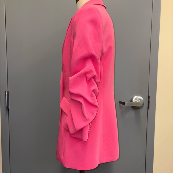 cinq a sept Vibrant Hot Pink Double-Breasted Blazer size 6 ruched sleeves - Picture 6 of 12